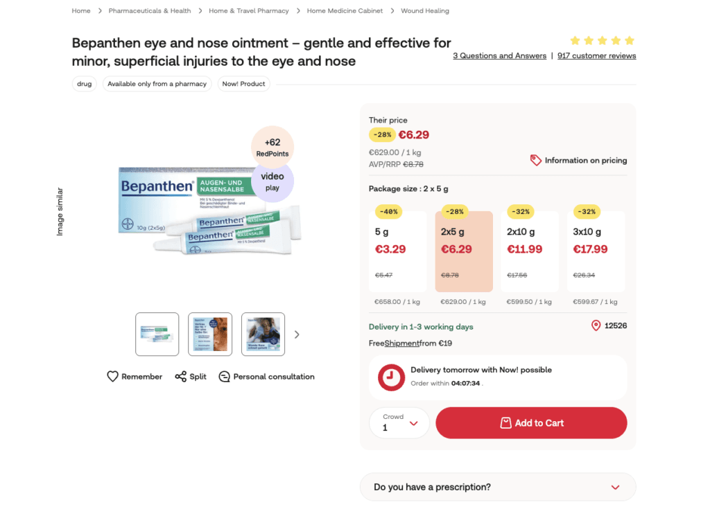 Kiểm tra sản phẩm trước khi thêm giỏ hàng trên Shop Apotheke (DE) - Nhan Logistics